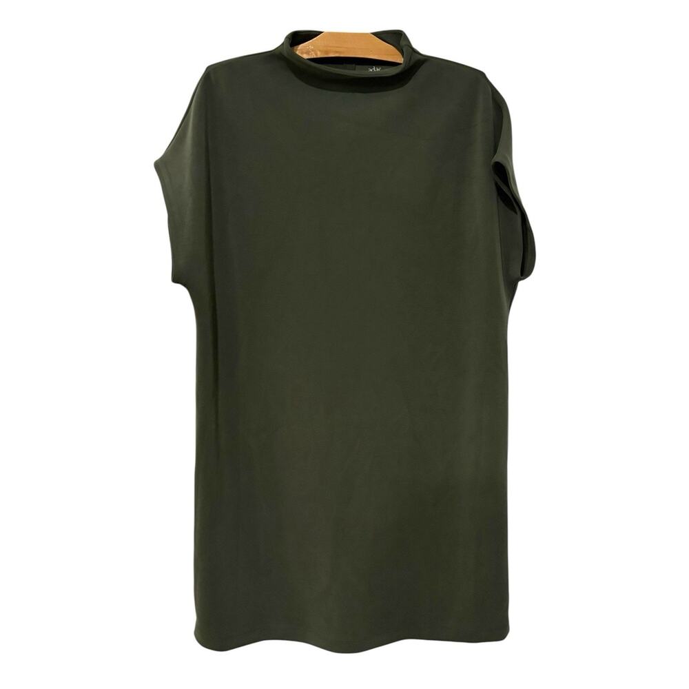 Aday | Dress Knee Length Cap Sleeve Green Minimalist Lagenlook- Size Large